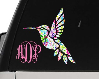Monogram Hummingbird Decal, Hummingbird  Sticker, Monogram Car Decal