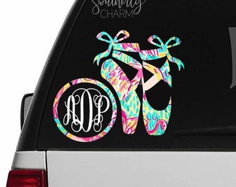 Ballet Car Decal, Monogram Ballet Shoes, Dancer Decal, Ballet Slippers, Ballerina Decal, Yeti Cup Decal, Gifts for Her