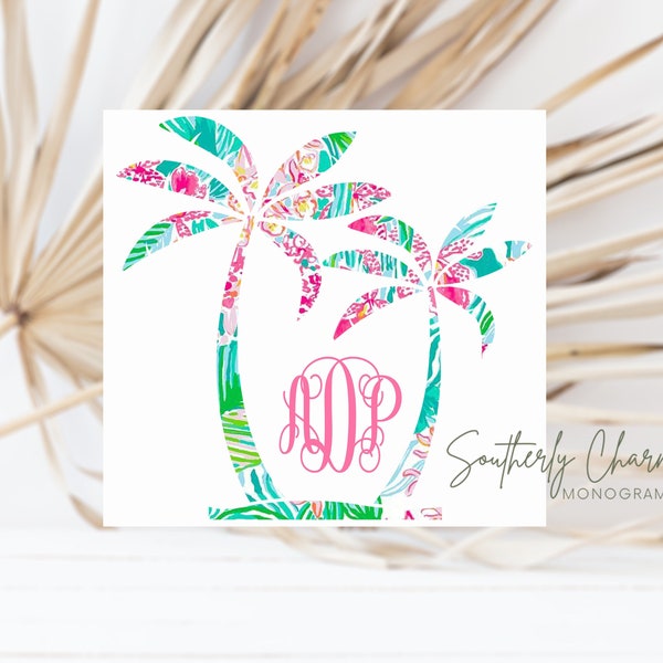 Monogram Palm Tree Vinyl Decal - Palm Tree Car Window Sticker - Beach Car Decal - Custom Beach Sticker - Cup Decal - Gifts for Her