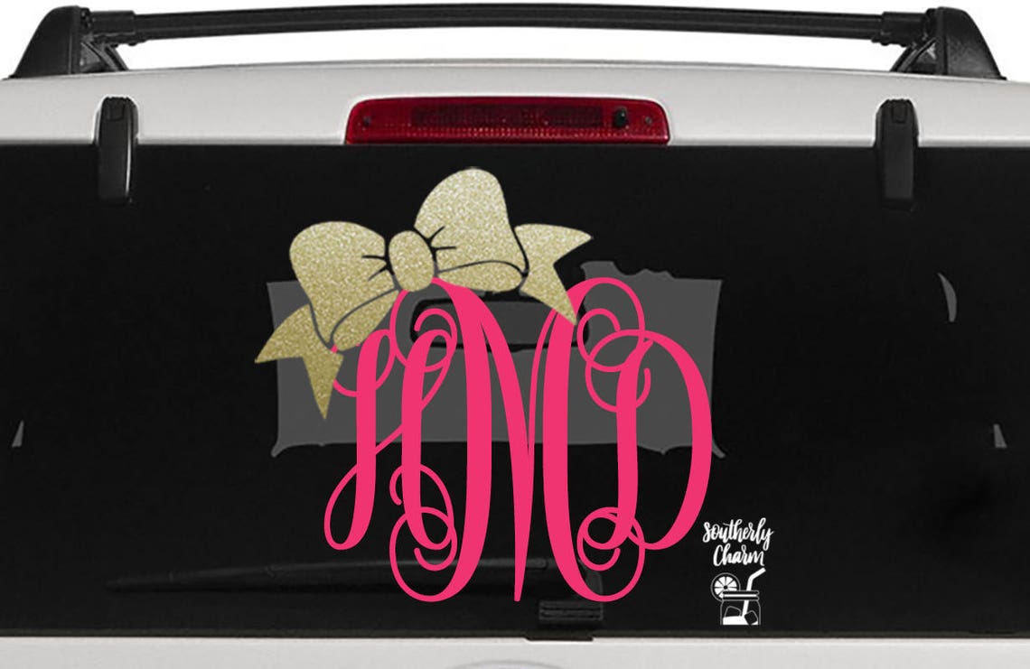 Fancy Monogram Decal Glitter Bow Decal Monogram Decal - Etsy