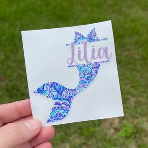 Mermaid Tail Car Decal, Monogram Mermaid Decal, Mermaid Tail Sticker, Monogram Vinyl Decal, Yeti Cup, Mermaid Laptop Decal