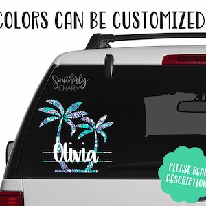 Monogram Palm Tree - Palm Tree Window Decal - Beach Car Decal - Custom Beach Sticker - Cup Decal - Gifts for Her