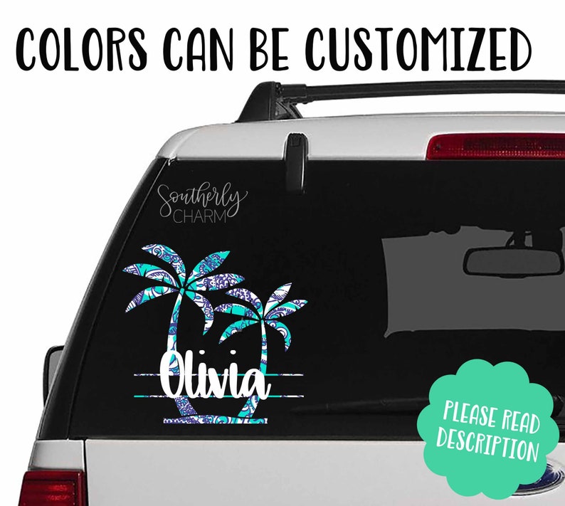 Monogram Palm Tree Palm Tree Window Decal Beach Car Decal Custom Beach Sticker Cup Decal Gifts for Her image 1