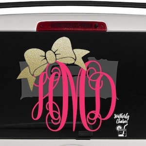 Fancy Monogram Decal | Glitter Bow Decal | Monogram Decal | Yeti Cup Decal | Personalized Sticker | Custom Decal | Car Decal | Vinyl Decal