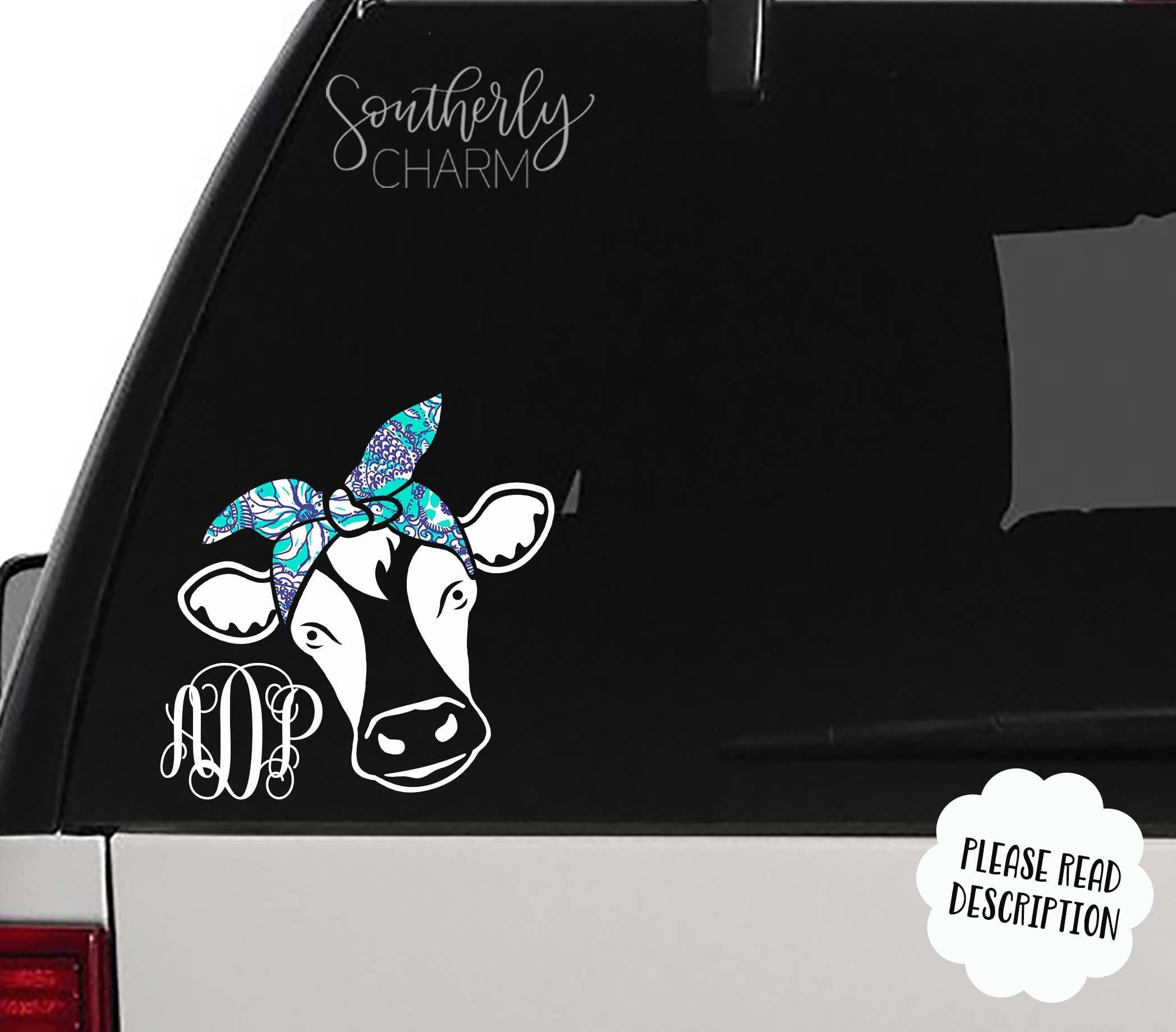 Cow Bandanna Car Decal - Monogram Vinyl Decal - Cowgirl Sticker - Farmer Gift