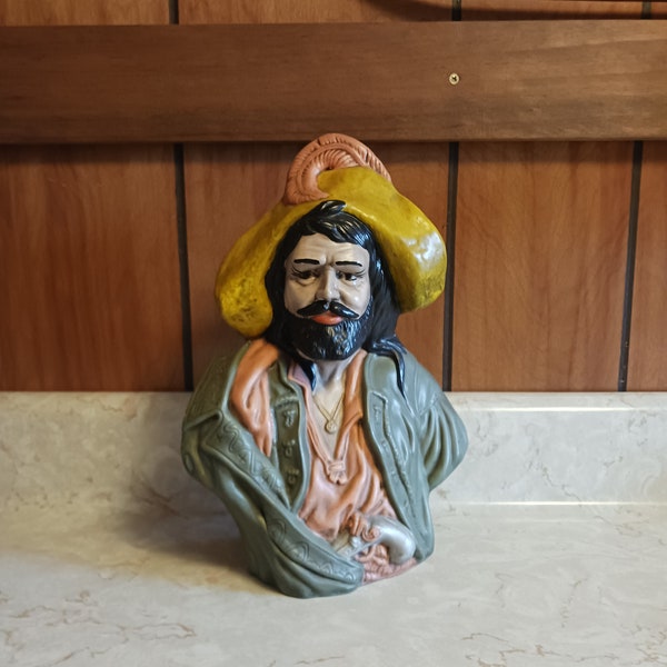 Vintage Holland Mold Pirate Buccaneer Ceramic Bust Statue, Nautical Barware