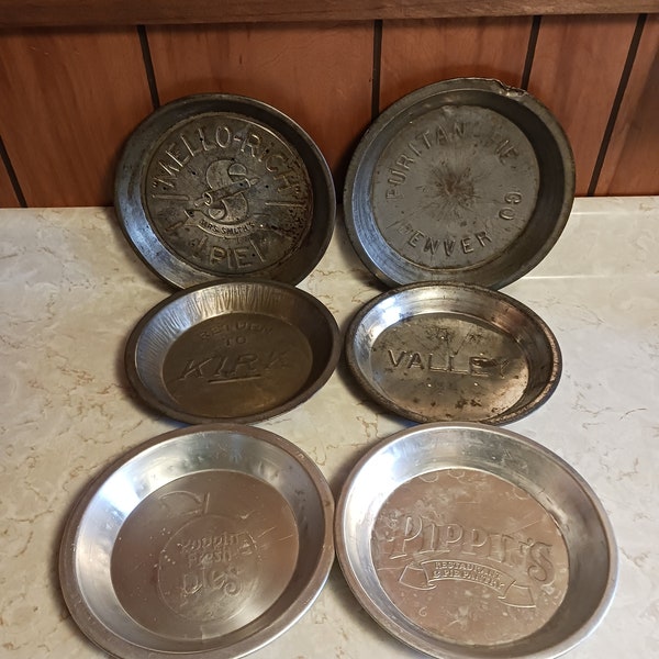 Vintage Lot of 6 Pie Tin Plates, Restaurant Advertising Bakeware