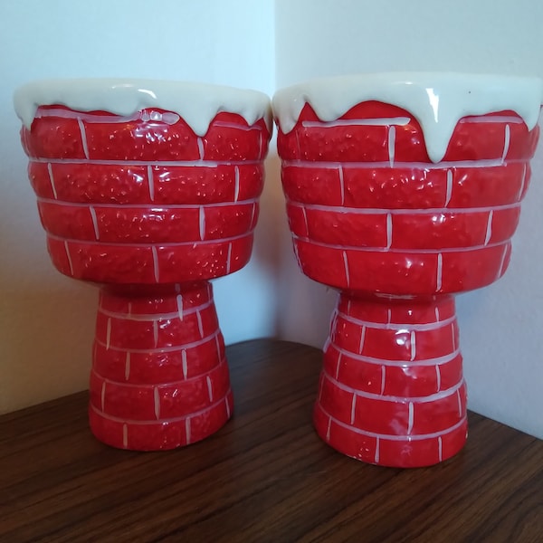 Vintage Brinn's Ceramic Red Brick Chimney Planters, Mugs