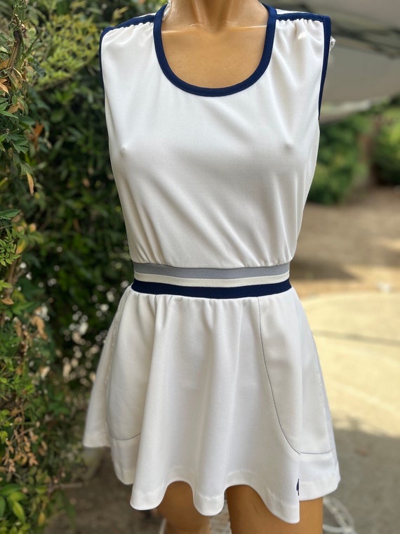 blue flower white dress Navy Polka Dot Tennis Dress – Blakeley's main image 0