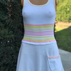 Vintage 1970s Tennis Lady White Polyester Tennis Dress W Pink & Yellow  Stripe Waist Bust 32 - Etsy