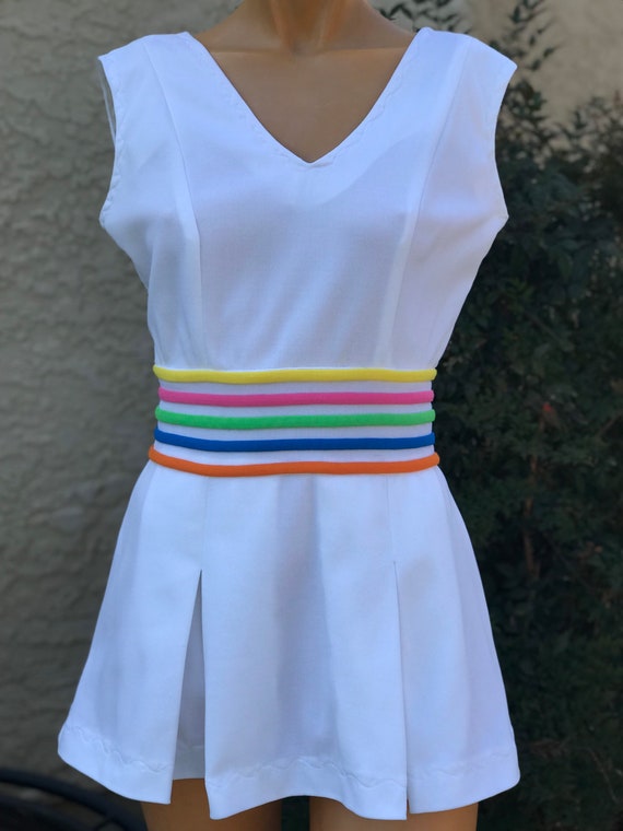 Vintage 1970s Quantum Sports White Tennis Dress w… - image 1