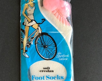 Vintage New Old Stock 1970s Pink Pom Pom Socks in Original Package Size 6 to 8-1/2. Tennis, Golf, Athletic Socks