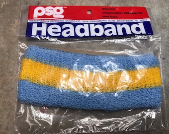 Vintage Psg Brand Tennis Athletic Sports Headband in Original Package Baby Blue and yellow