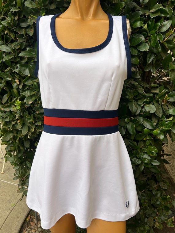 blue and white tennis dress Sleeveless V-Neck Tennis Dress White with Baby Blue Piping / XL main image 1