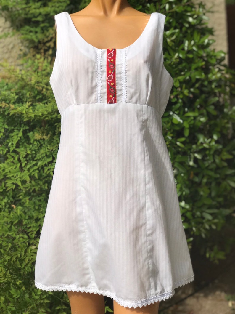 Vintage 1970s White Cotton Tennis Dress W Red Tennis Racquet Etsy