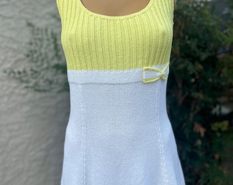 Vintage 1970s Hampton Court Knits Yellow Bodice w Bow Tennis Dress Bust 34”