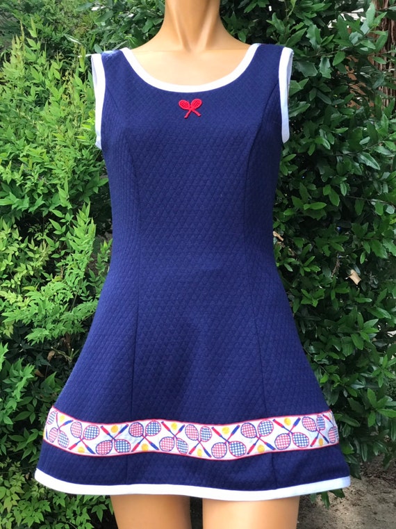 Vintage 1970s Soft Blue Cotton Fabric Tennis Dress