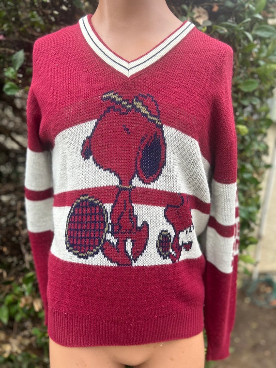 Rare 1970s Devo Burgundy Snoopy Tennis  Sweater Si