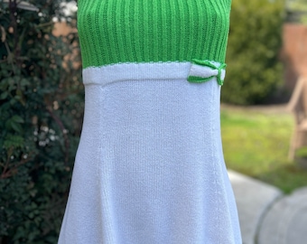 Vintage 1970s Knit Tennis Dress Made by Hampton Court Knits Bright Green Bodice Bust 36” Dress #2