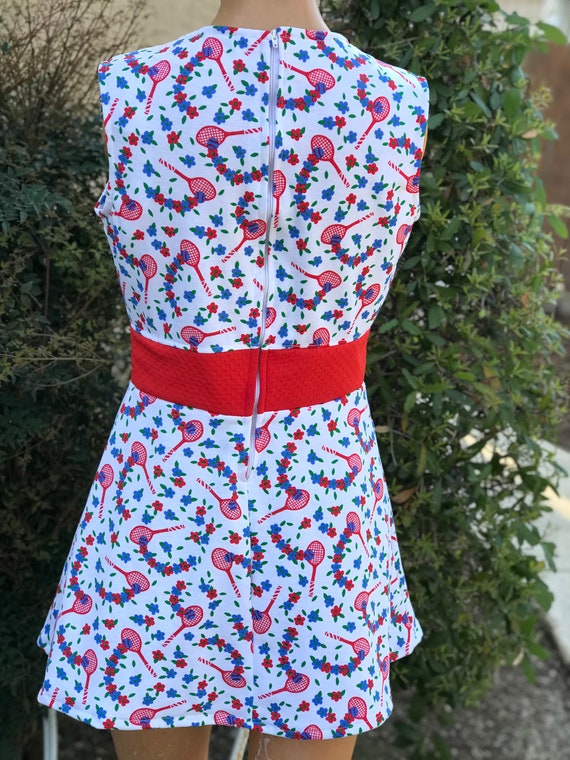 Vintage 1970s Polyester Tennis Dress w Tennis Rac… - image 2