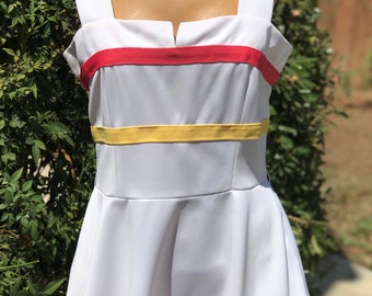 Vintage 1970s Top Seed Tennis Dress w Stripe Bodice Bust 36”