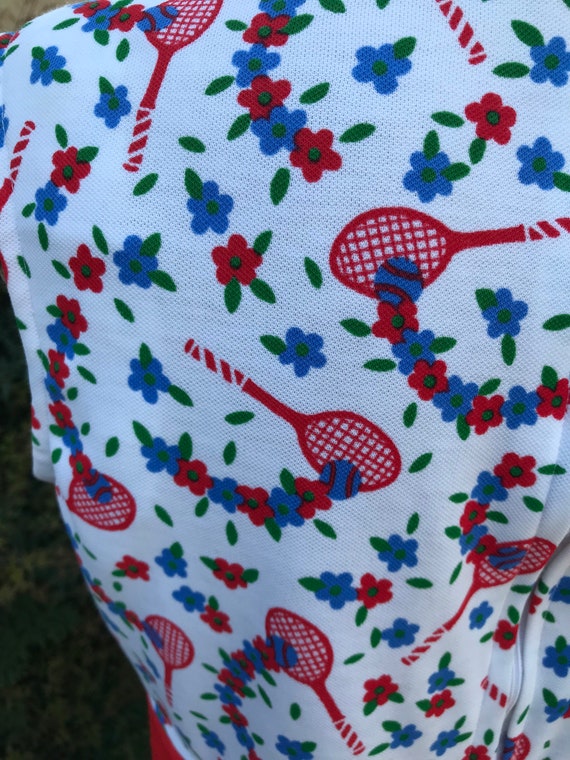 Vintage 1970s Polyester Tennis Dress w Tennis Rac… - image 5