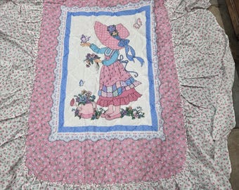 RARE Vintage 70s Holly Hobbie Curtains Twin Bedspread Pillow Sham