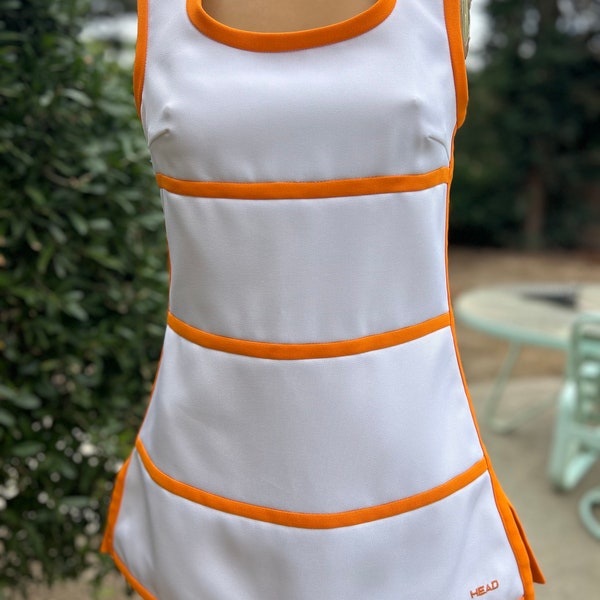 Vintage 1970s Head Tangerine Orange Color Block Polyester Tennis Dress Bust 32”
