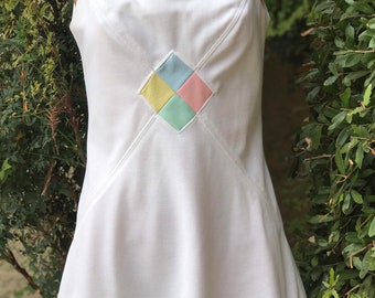 Vintage 1970s Polyester Tennis Dress. Pastel Insert Made by Modessa Size 12