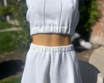 Vintage 1970s Hampton Court Knits Two Piece Tennis Dress w Open Weave Design