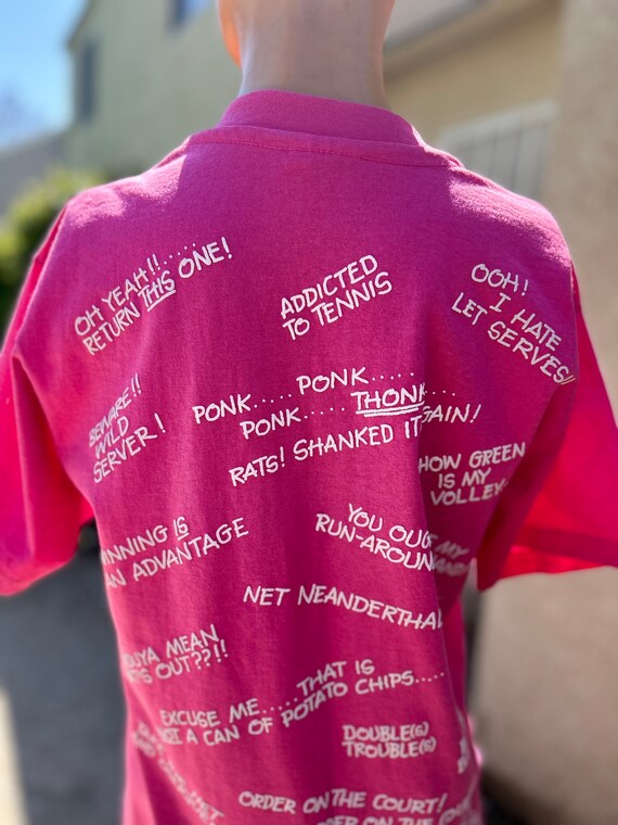Vintage Pink Tennis Shirt w Tennis Sayings Size Mediu… Gem