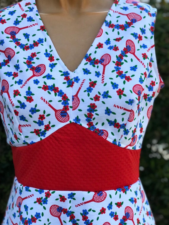 Vintage 1970s Polyester Tennis Dress w Tennis Rac… - image 4