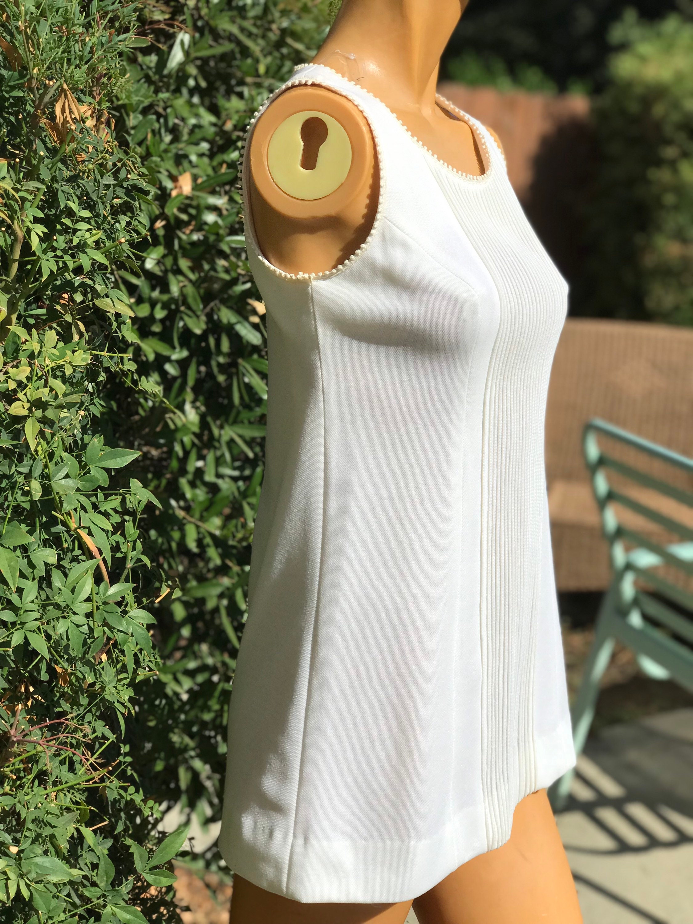 Vintage 1970s Court 1 New Old Stock W Hangtags Poly Cotton Tennis Dress W Pleated Front Size 78