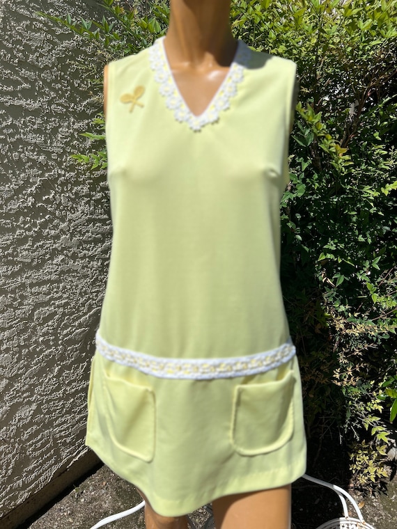 Vintage 1970s 2 Piece Polyester Yellow Tennis Dress W Panties Daisy Trim Bust 34 - Etsy Vintage 1970s 2 Piece Polyester Yellow Tennis Dress W Panties Daisy Trim Bust 34 - Etsy