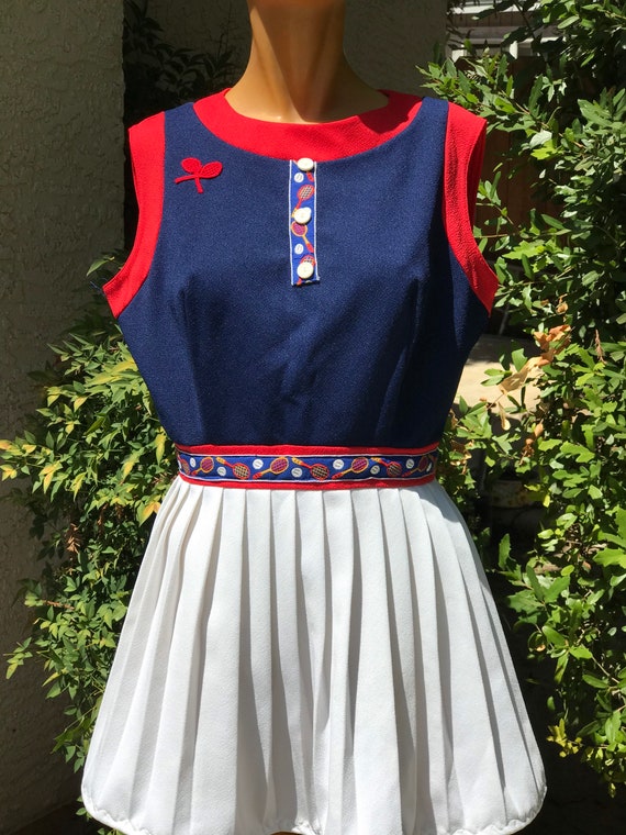 Vintage 1970s Navy Blue Tennis Dress with tennis t