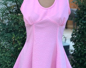 Vintage 1970s  Bright Pink Polyester Tennis Dress w Matching Panties Bust 34”