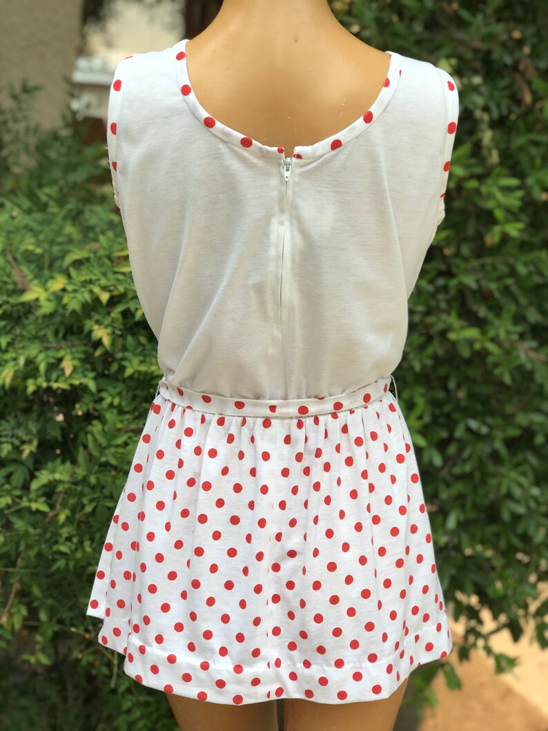 Vintage 1970s White Cotton Tennis Dress W Red Polka Dots. Made Etsy