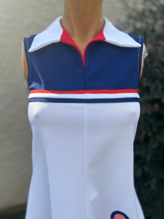 Vtg 1970 Red White & Blue Polyester Tennis Dress … - image 4