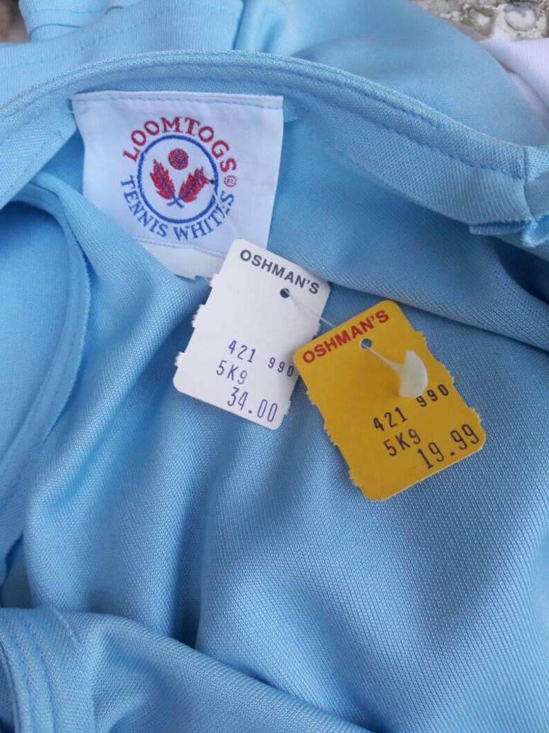 Vintage 1970s New Old Stock w Tags Robbins Egg Blue Color Loomtogs Brand Polyester Tennis Dress Size 16