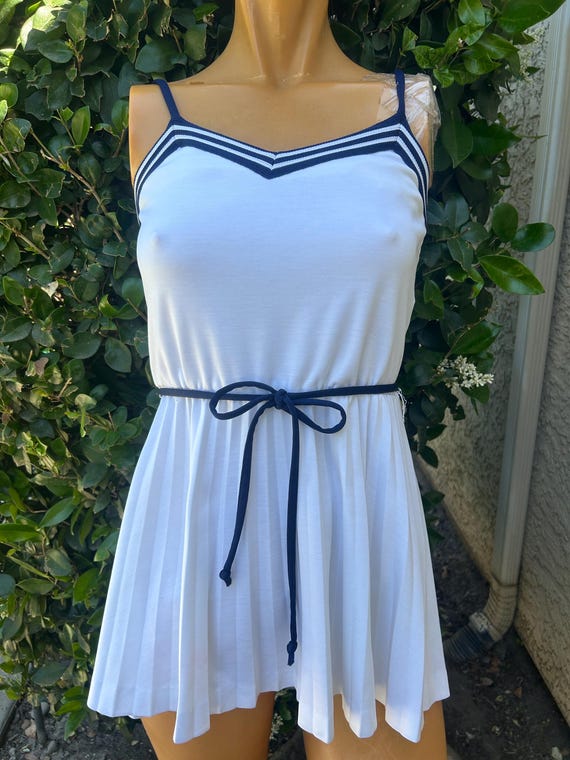 Vintage Top Seed Brand 1970s Tennis Dress Spaghetti Straps Pleated Skirt  Navy Blue Stripe Bust 32 - Etsy Finland
