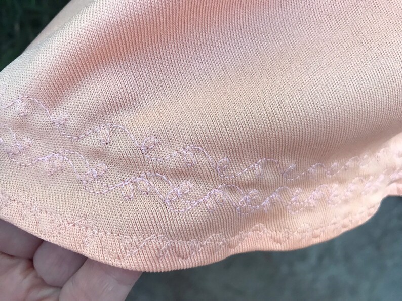 Vintage 1970s Peach Polyester Tennis Dress w Striped Waistband and Trim Made by Loomtogs