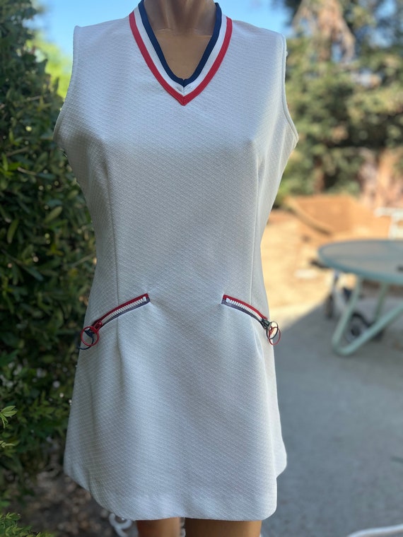 Vintage 1970s White Polyester Tennis Dress w doubl