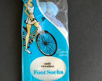 Vintage New Old Stock 1970s Baby Blue Pom Pom Socks in Original Package Size 6 to 8-1/2. Tennis, Golf, Athletic Socks
