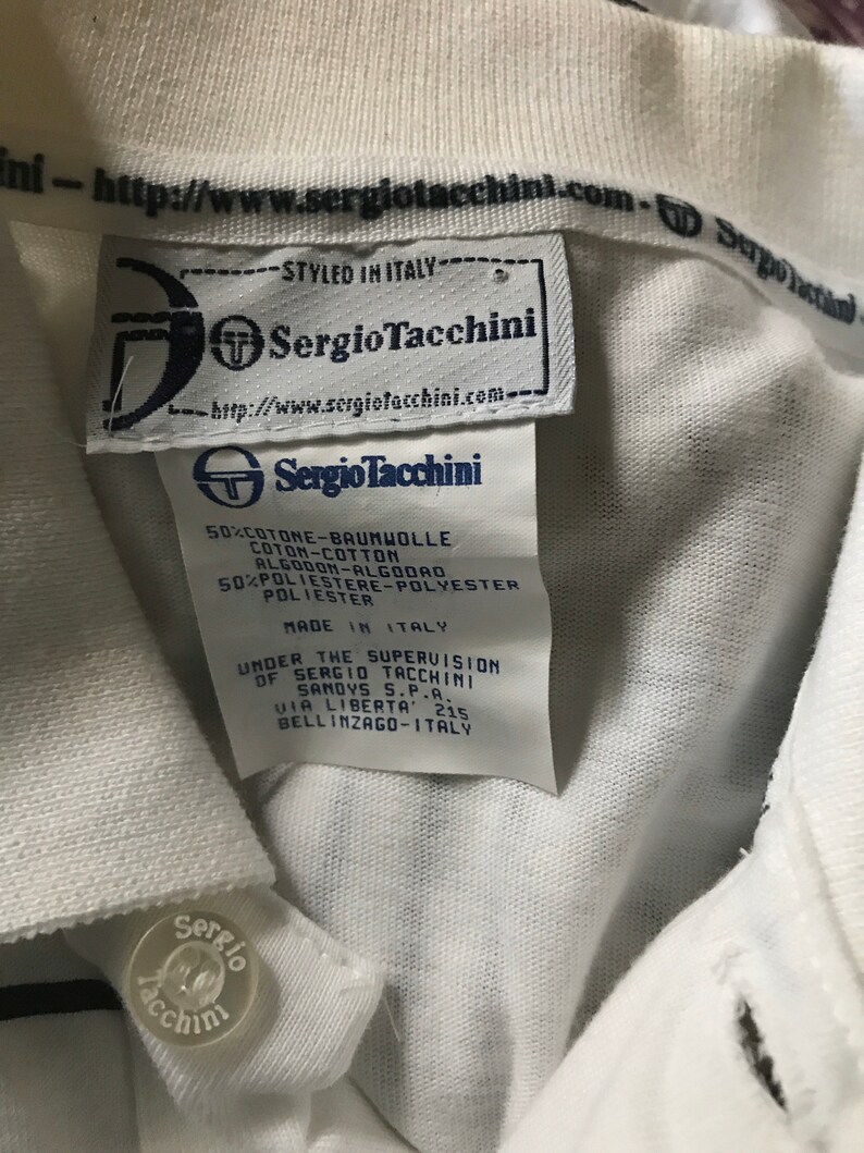 Vintage Sergio Tacchini Mans Tennis Shirt w Colorful Black Stripes Chest 44 imagem 5