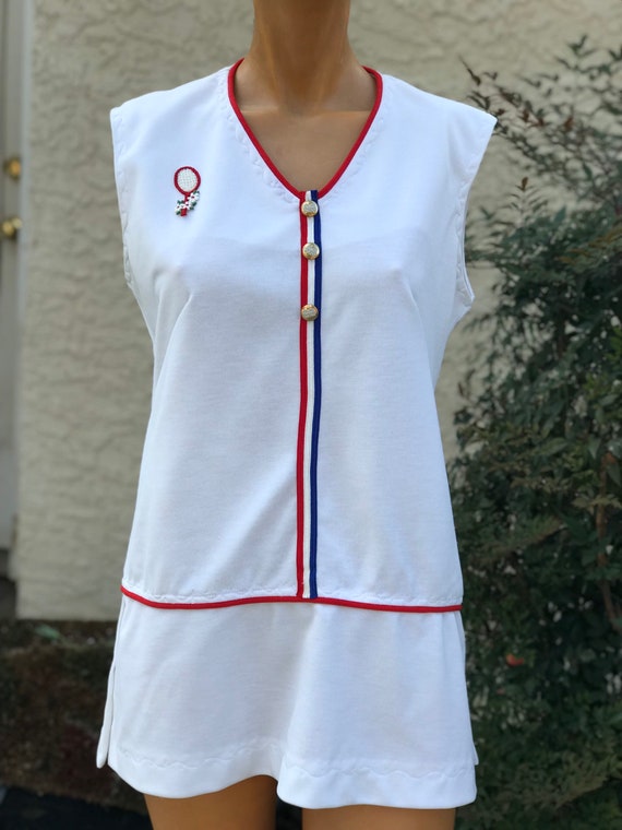 red white and blue tennis dress Tnuck Sport White Performance Jersey Beatrice Tennis Dress Pro White and Emboldened / M