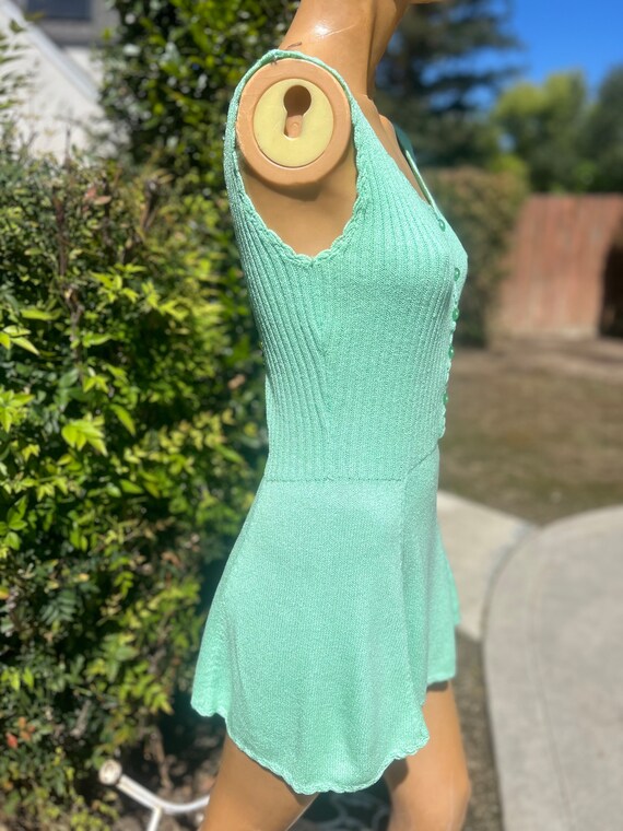 Vintage 1970s Knit Seafoam Green Tennis Dress Bus… - image 3