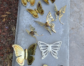 Vintage 1970s Brass & White Hanging Butterflys Different Sizes Sold Individually