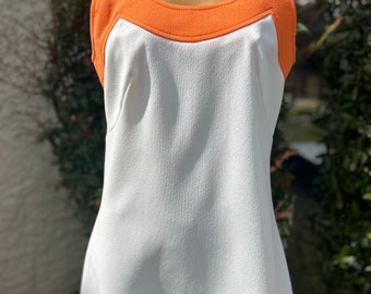 Vintage 1970s Head Brand White & Orange Polyester Tennis Dress Bust 36”