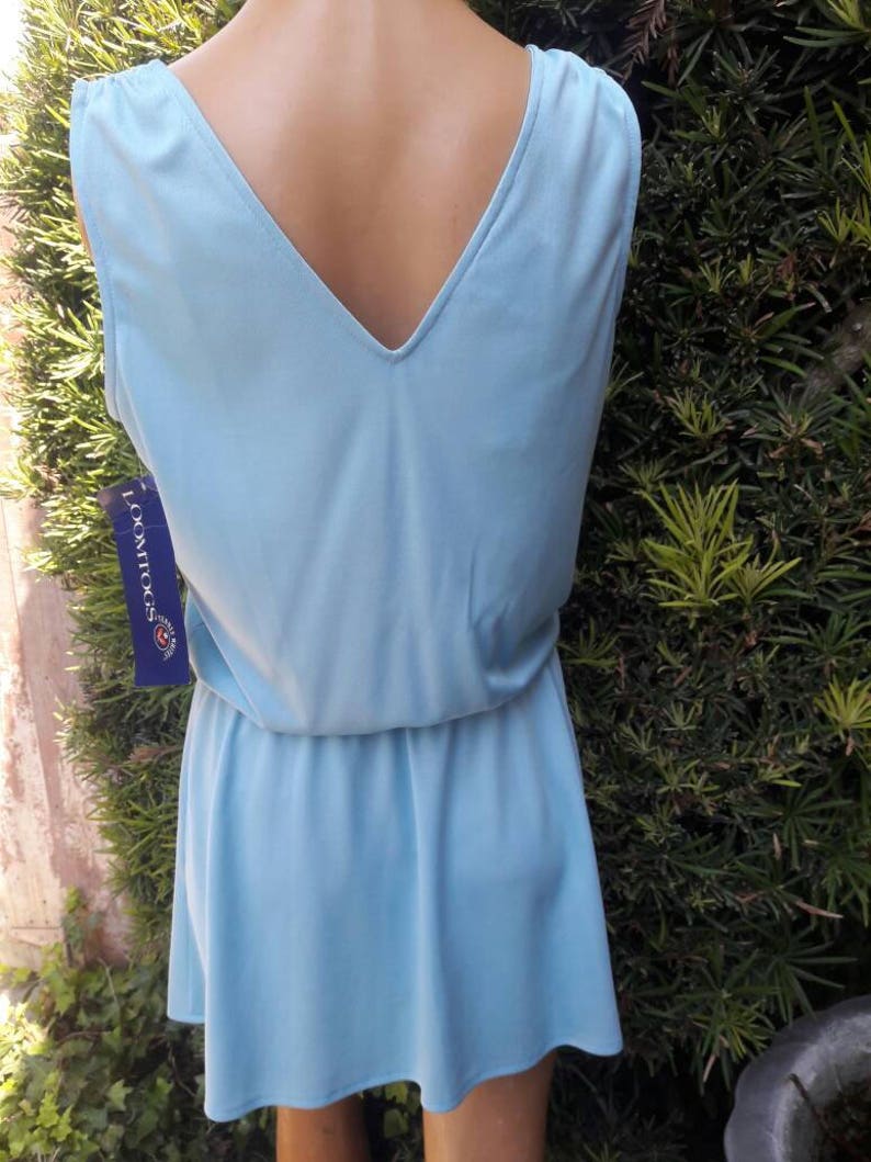 Vintage 1970s New Old Stock w Tags Robbins Egg Blue Color Loomtogs Brand Polyester Tennis Dress Size 16