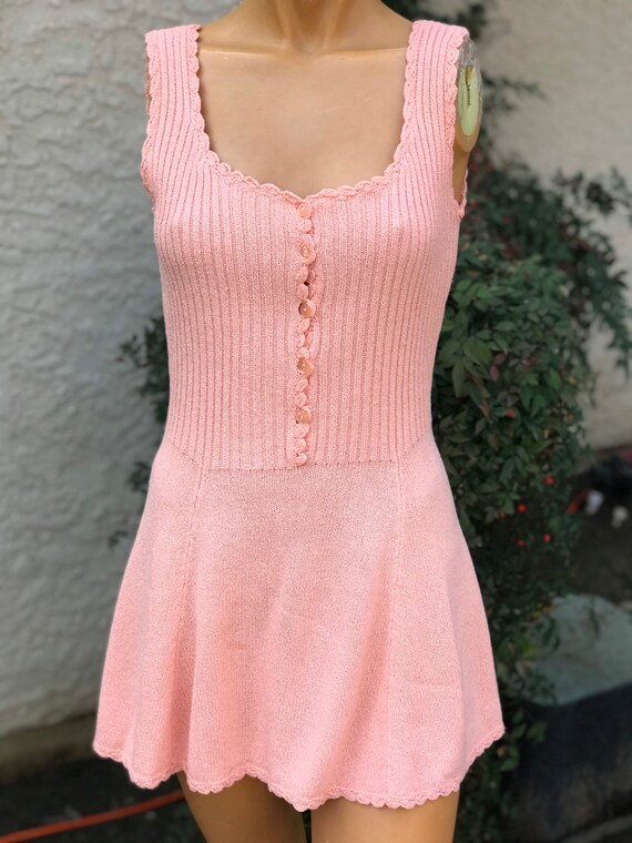 Vintage 1970s Knit Apricot Colored Tennis Dress Ma
